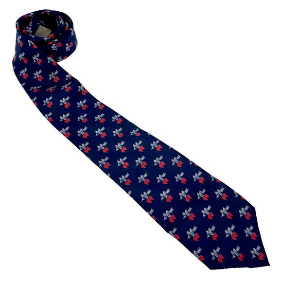 00s CHRISTIAN DIOR Vintage Blue Red Silk Wide Arrow Hearts Tie - Picture 1 of 7
